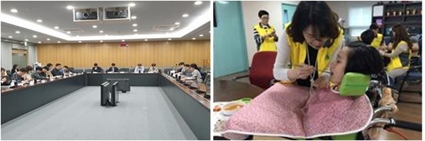 서울시가 10일 전국 최초로 지원 사각지대에 있는 뇌병변장애인과 가족을 위한 마스터플랜을 내놓았다. 왼쪽 사진은 3~6월 실시된 TF회의 모습.