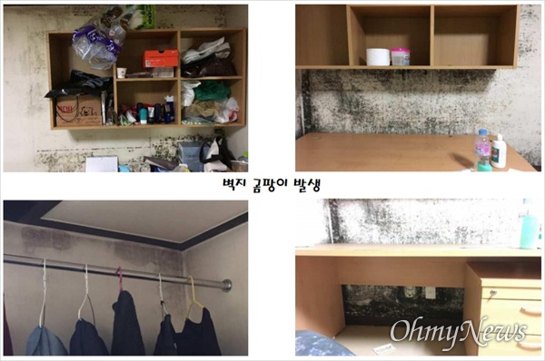 경북대 교수회가 밝힌 기숙사 내부. 곰팡이가 곳곳에 서려 있다.