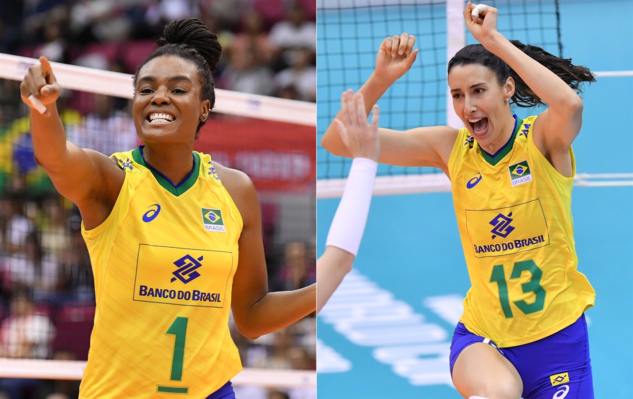  '레전드의 귀환' 파비아나(왼쪽)와 셰일라... 2019 여자배구 월드컵 경기 모습