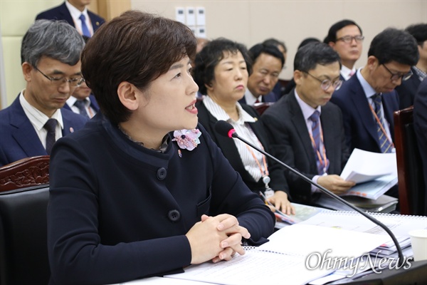 14일 오후 경북교육청에서 강은희 대구시교육감이 국회의원들의 질문에 답변을 하고 있다.