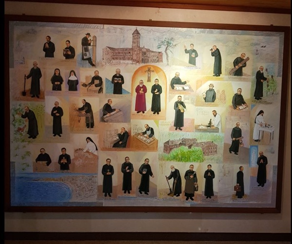 덕원 수도원 38명 순교자들의 모습을 그린 그림, 왜관수도원 본당 복도에 걸려 있다