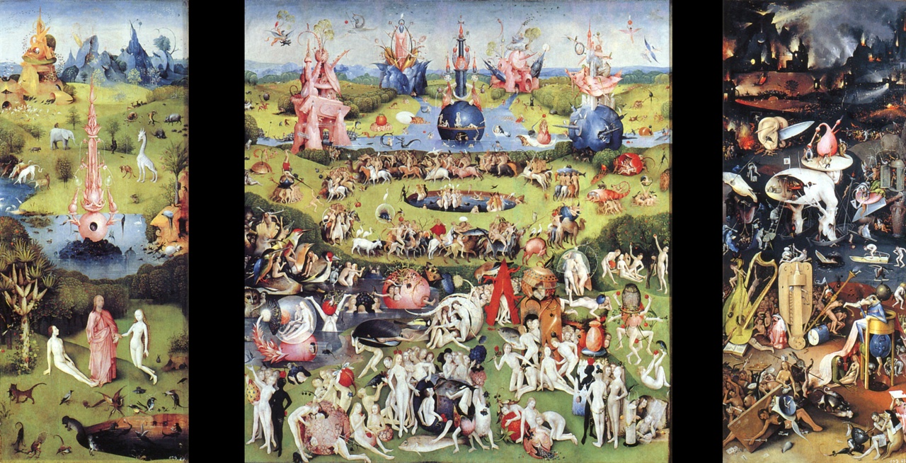   보스, <세속적 쾌락의 정원>, 1490-1500, 참나무에 유채, 220 x 389 cm, 프라도 미술관, 마드리드