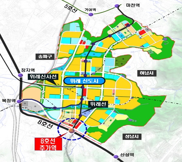 서울지하철 8호선 ‘위례 추가역(가칭)’ 위치도.