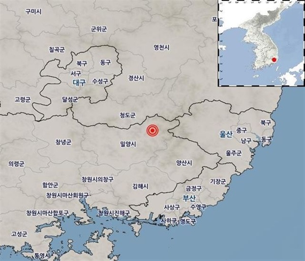 12월 30일 오전 0시 32분경 밀양시 동북동쪽 15㎞ 지역에서 규모 3.5 지진 발생.