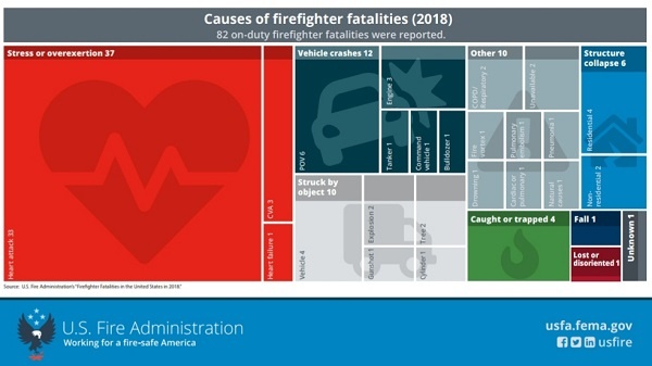  2018년 미국 소방대원 순직원인 분석표 (출처: 미 연방 소방국)