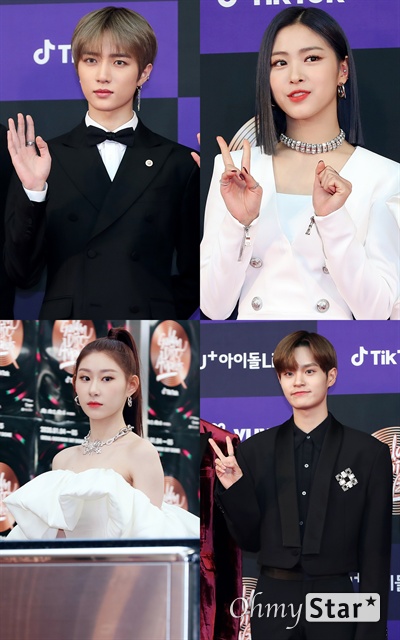 '골든' 범규-류진-이대휘-채령, 스무살된 아이돌들! 4일 오후 서울 고척스카이돔에서 열린 <제34회 골든디스크어워즈> 첫 번째 날 포토월에서 투모로우바이투게더 범규, ITZY 류진, AB6IX 이대휘, ITZY 채령(왼쪽 위부터 시계방향)이 포토타임을 갖고 있다.