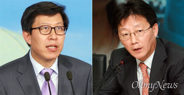 2007년 대선 정국 당시 이명박 캠프 대변인이었던 박형준 전 의원(왼쪽) 그리고 박근혜 캠프에 속했던 유승민 의원. 