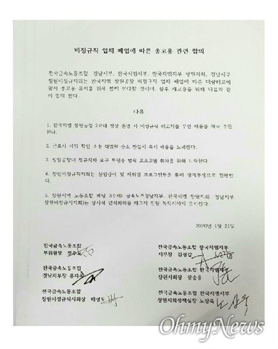 한국지엠 창원공장의 “비정규직 업체 폐업에 따른 총고용 관련 합의”