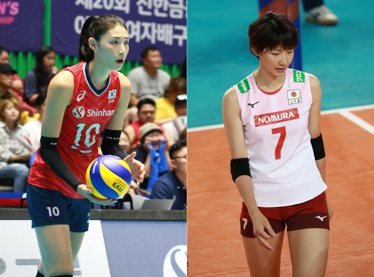  여자배구 한국 대표팀 김연경(192cm)-일본 대표팀 이시이(180cm) 선수