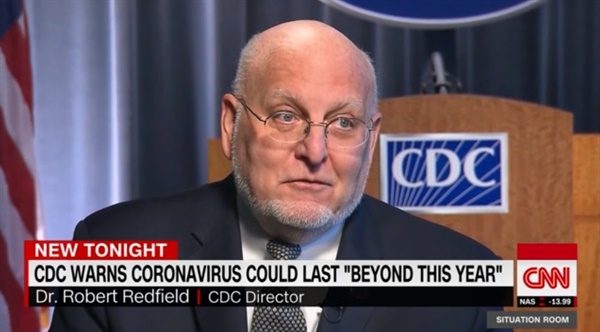 미국 질병통제예방센터(CDC)의 로버트 레드필드 국장의 '코로나19' 관련 CNN 인터뷰 갈무리.