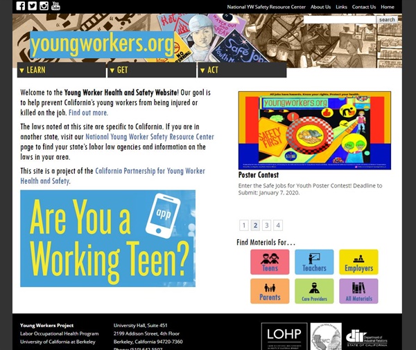 미국 캘리포니아주에서 운영하는 청소년 노동 관련 홈페이지 메인 화면(http://youngworkers.org)