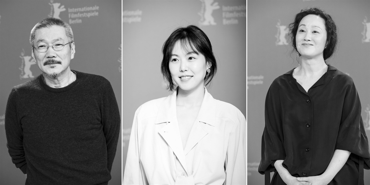  지난 2월 25일 베를린국제영화제에서 열린 <도망친 여자> 기자회견에 참석한 홍상수 감독과, 김민희, 서영희 배우