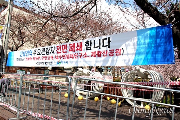 벚꽃 명소인 창원진해 여좌천 폐쇄.