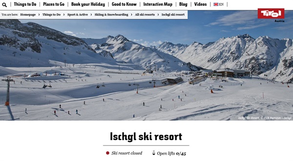 오스트리아 이쉬글 지역은 스키 명소로도 유명하다. 사진은 티롤 주 관광국 홈페이지에 게재된 관광지 소개. 
