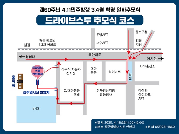 마산 4.11민주항쟁 '드라이브 스루 헌화' 차량 이동로.