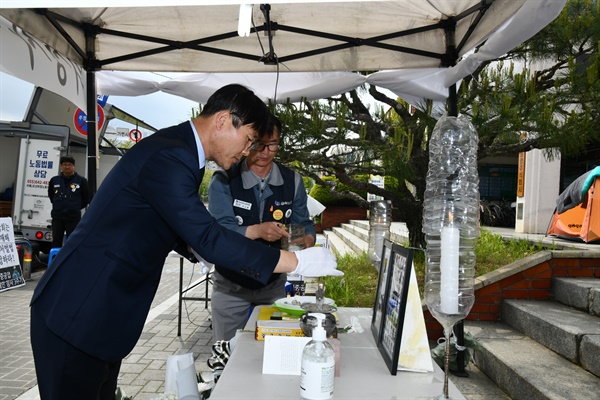  변광용 거제시장, 삼성중공업 크레인사고 3주기 추모.