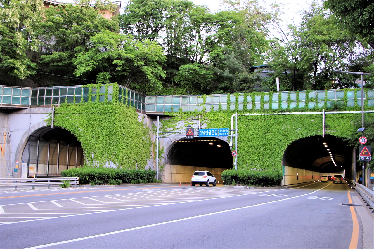 서울의 주요한 교통로 중 하나인 사직터널의 전경.