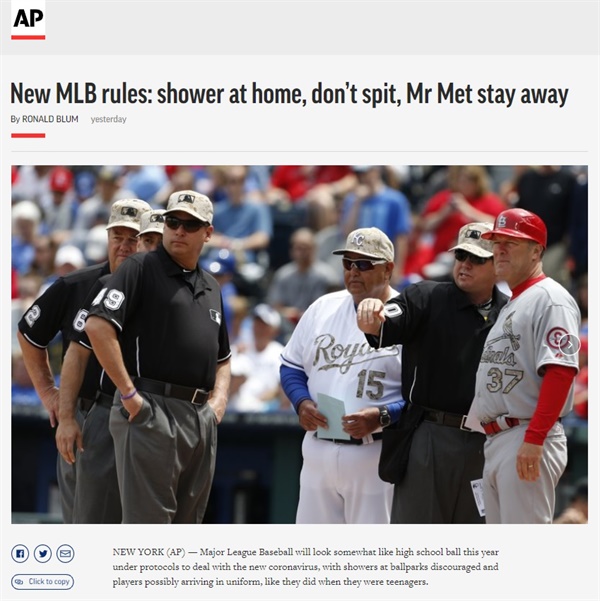 New MLB rules: shower at home, don't spit, Mr Met stay away