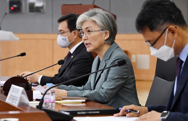 강경화 외교부 장관이 28일 오전 서울 종로구 외교부 청사에서 열린 제7차 외교전략조정 통합분과회의에서 발언하고 있다. 2020.5.28