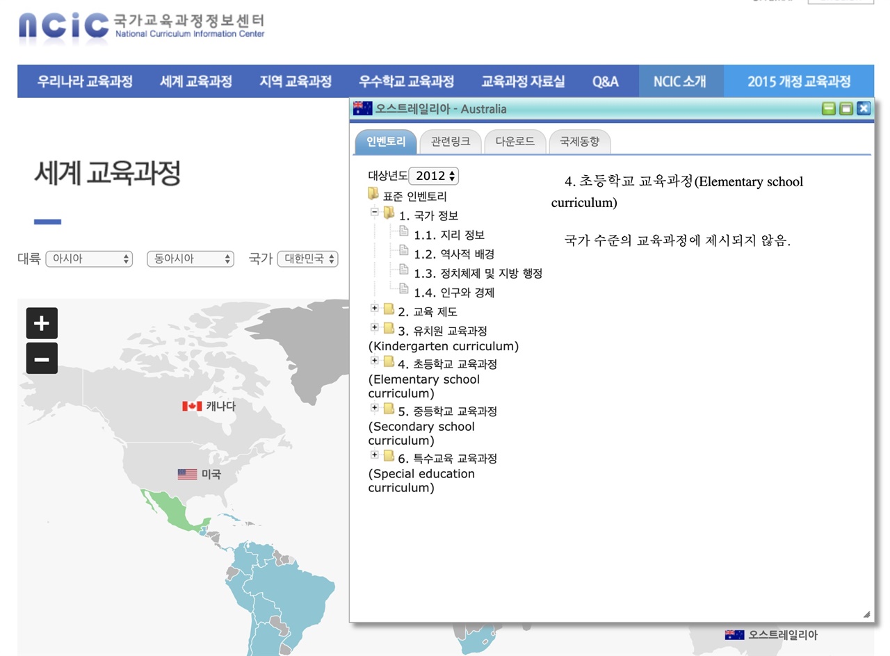 한국 '교사지인 찬스'를 사용하여 간신히 알아낸 방치된 느낌의 사이트. 해외에서는 대부분의 자료가 열리지도 않을 뿐더러, 타 국가의 교육과정에 대한 안내는 정보 오류도 많고 열면 공란인 경우가 많아 부끄러운 수준의 사이트.