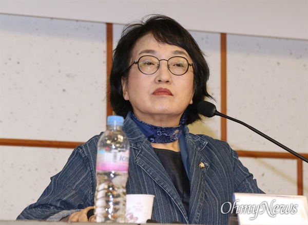 열린민주당 김진애 원내대표가 2일 오전 서울 여의도 국회 의원회관에서 기자간담회를 하고 있다. 
