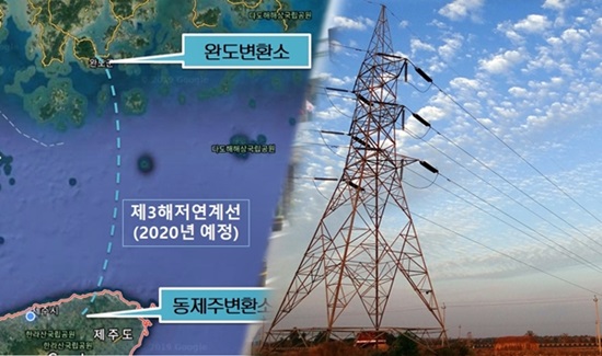 제주-완도간 제3해저연계선 사업은 한전이 3,752억 원을 투자해서 2021년까지 200MW급 전력연계선을 설치하는 사업이다. 이 연계선은 기존 2개의 연계선과 달리 제주도는 육지로부터 양방향 송전 구조를 가지고 있어서 제주 전력의 안정적 공급은 물론, 제주 잉여전력을 육지로 송전하는 것도 가능하다. / 사진. 제주투데이 자료