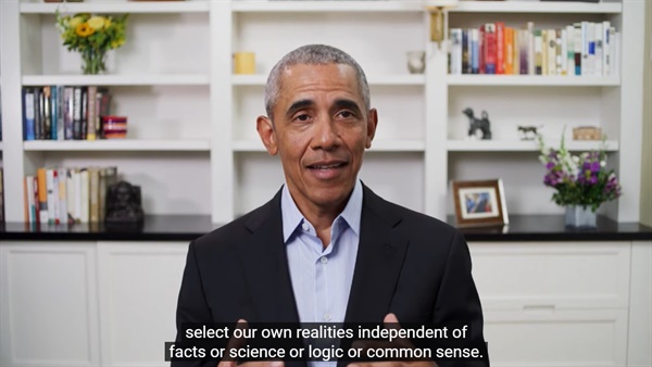  유튜브가 마련한 가상 졸업식 '디어 클래스 오브 2020'의 버락 오바마 전 미국 대통령 축사 영상 갈무리.