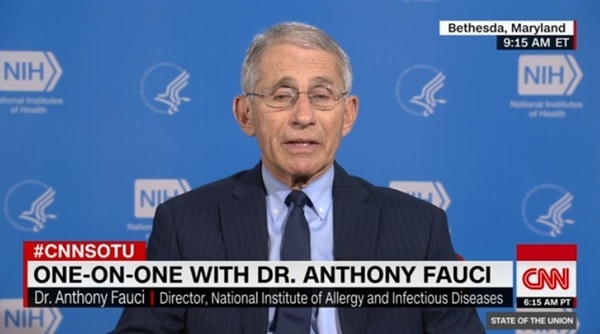 앤서니 파우치 국립알레르기·전염병연구소(NIAID) 소장의 CNN 인터뷰 갈무리.