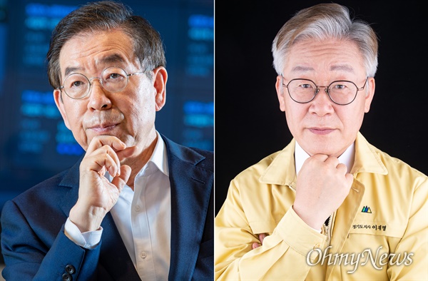 기본소득 논쟁이 본격화하고 있는 가운데 박원순(왼쪽) 서울시장은 고용보험 확대를, 이재명 경기지사는 기본소득 도입을 강조하고 있다.