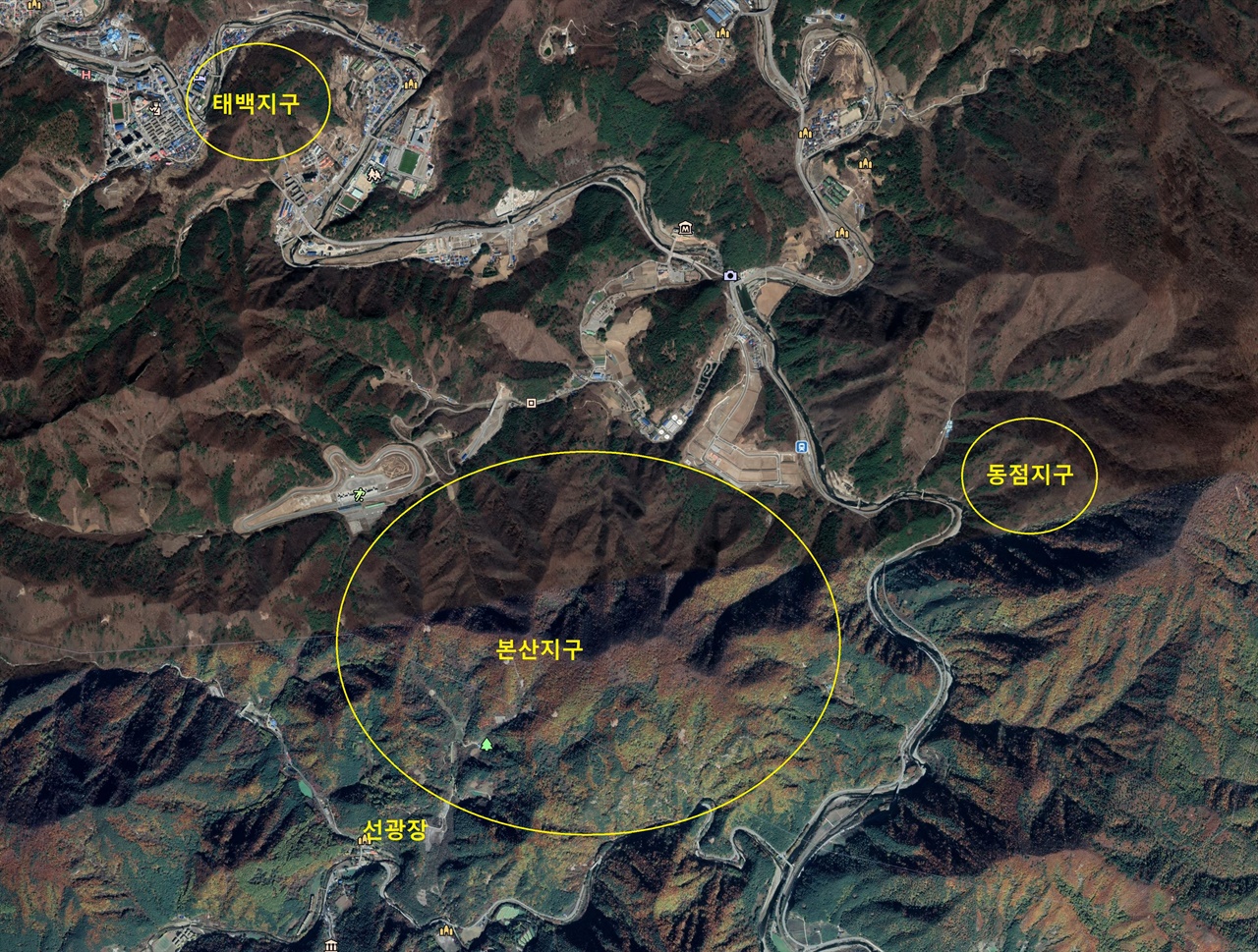  연화광산은 세 지구로 나뉘어 개발되었다. 연화산에 있는 본산지구가 먼저 개발되었고 이어서 동점지구와 태백지구가 차례로 개발되었다.