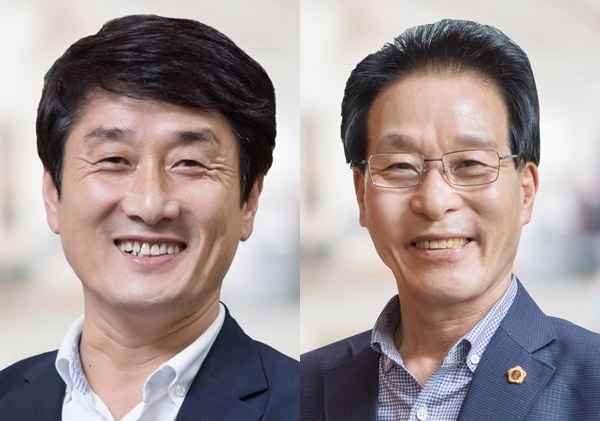 경남도의회 후반기 의장 선거 후보에 등록한 더불어민주당 류경완, 김하용 의원.