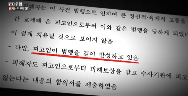  지난 23일 방송된 MBC < PD수첩 > '판사님은 관대하다- 성범죄의 무게'편의 한 장면
