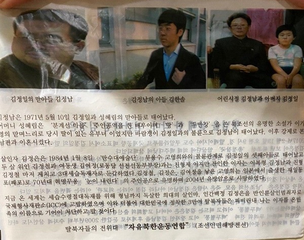 박대표가 북한에 살포한 전단은 북한 김정은 국무위원장을 '세습수령절대독재를 위해 형님(김정남)까지 독살한 희대의 악마, 인간백정'이라고 규정했다.