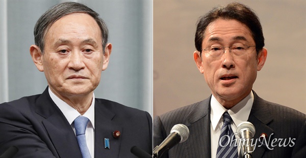 일본 언론이 '포스트 아베'로 점치고 있는 스가 요시히데 관방장관(사진 왼쪽)과 기시다 후미오 자민당 정조회장(오른쪽). 