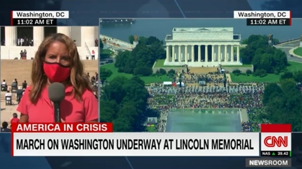 미국 워싱턴D.C.에서 열린 대규모 인종차별 항의 시위를 보도하는 CNN 뉴스 갈무리.