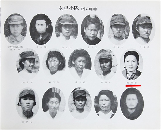 광복군 제3지대 여군소대 사진 속에 유순희 지사의 모습이 보인다.(붉은색 표시)
