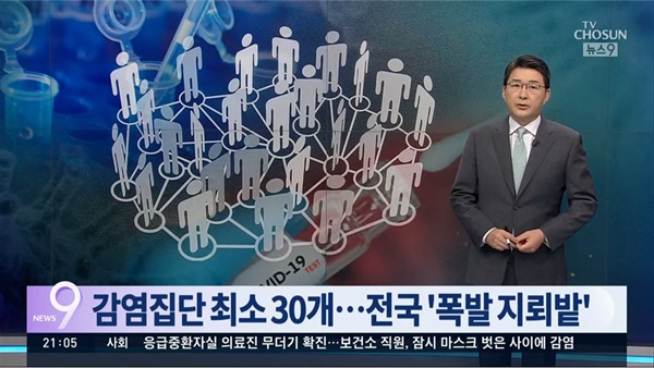코로나19 집단감염을 ‘폭발 지뢰밭’에 비유한 TV조선 <뉴스9>(8/24)