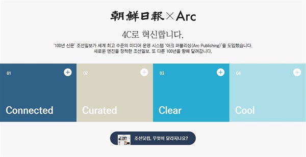 조선일보는 지난 9월 1일 '아크 퍼블리싱' 시스템을 접목한 새로운 인터넷 판을 선보였다. 