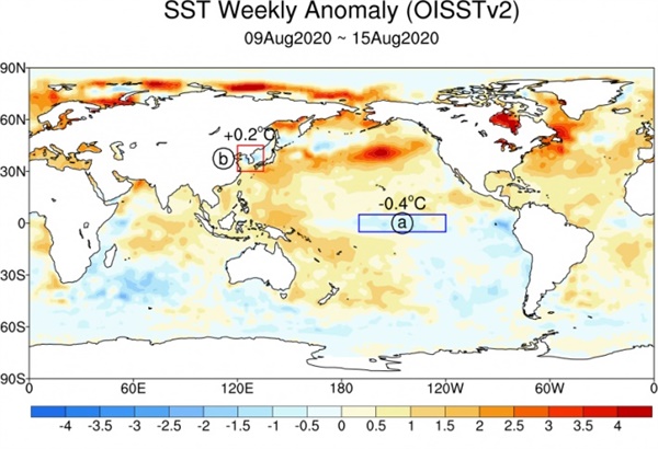 열대태평양 해수면 온도 우리나라 주변 해수면 온도가 평년보다 높다.