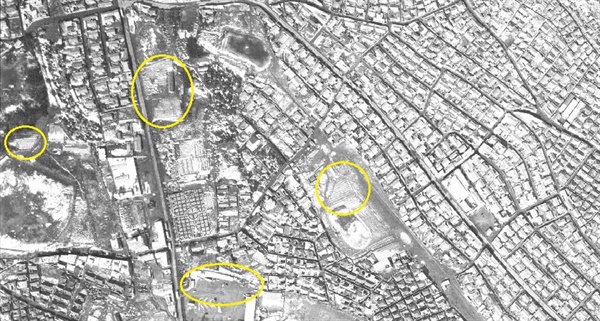 지금의 수유2동을 1972년에 찍은 항공사진이다. 노란 원이 농지로 짐작되는 곳이다.