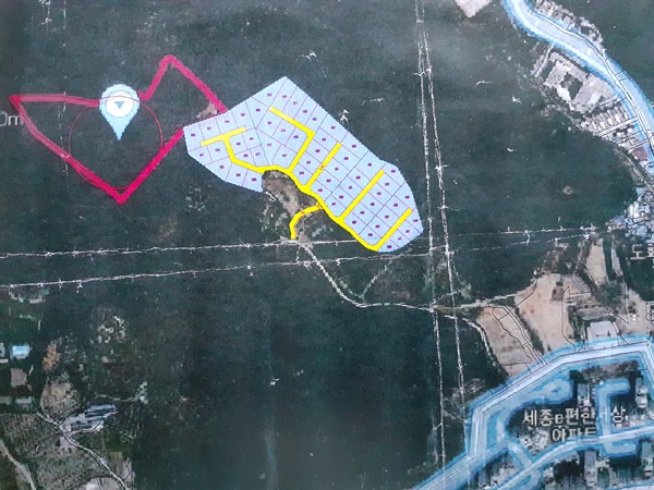 2016년 6월 동일 지역에서 시도된 난개발 기본계획 도면(청주 서문동 중부측량설계).
