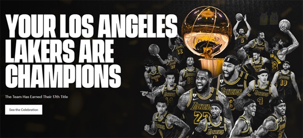  2019-2020 미국프로농구(NBA) 우승을 차지한 LA레이커스 홈페이지
