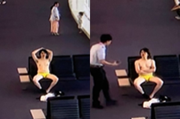 2019년 9월 28일 오후 4시 40분께 인천공항 제2터미널 3층 246번 탑승구 인근에서 하의 속옷만 입은 채 앉아 있는 30대 외국인 남성 A씨가 발견됐다.