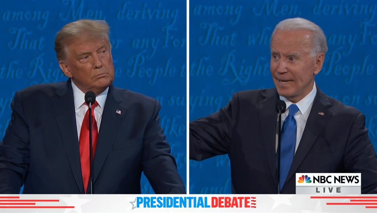 미국 NBC방송의 도널드 트럼프 미국 대통령과 조 바이든 민주당 후보의 TV토론 중계 갈무리.