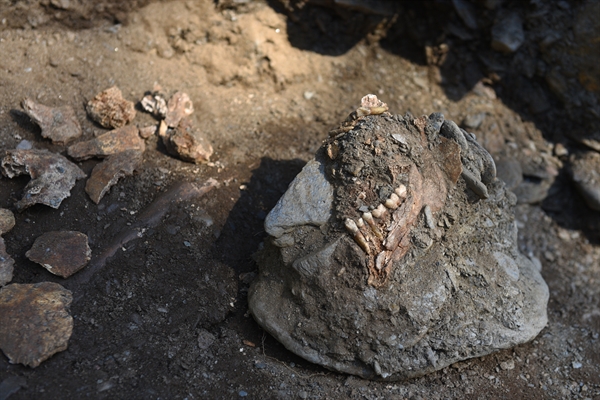 대전 골령골 제 1집단희생지에서 발굴된 희생자 유해. 고통스러운 듯 입을 벌리고 있는 채 발굴됐다.