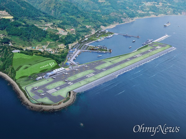 울릉공항 조감도, 경상북도는 오는 2025년 개항을 목표로 11월 27일 착공식을 갖는다.
