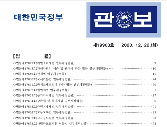  12월 22일 발행된 관보