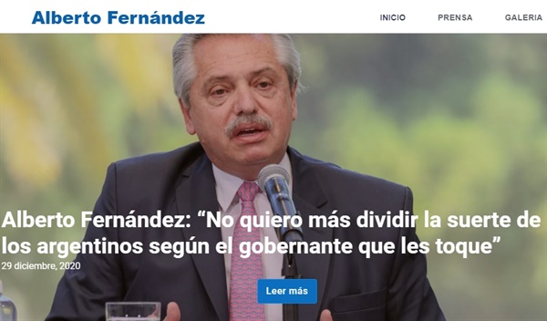 알베르토 페르난데스 아르헨티나 대통령(공식 홈페이지)