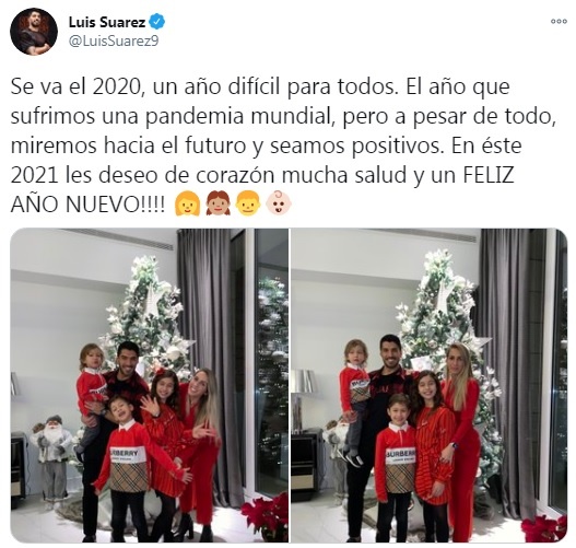  수아레스가 2021년 새해를 맞아 자신의 트위터를 통해 가족과의 일상을 소개했다. 