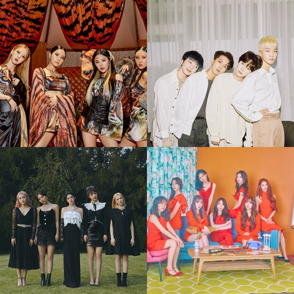  2014년 데뷔해 올해 재계약 논의를 해야하는 인기 그룹들이 상당수다. 마마무-위너-러블리즈-레드벨벳 (사진 맨위 왼쪽부터 시계방향) 